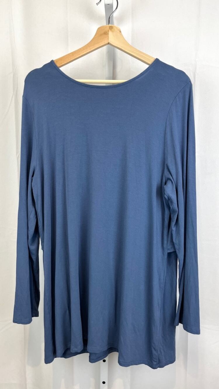 J. JILL  Size L Wearever Tied Back Tunic Top Long Sleeve Dusty Indigo Blue